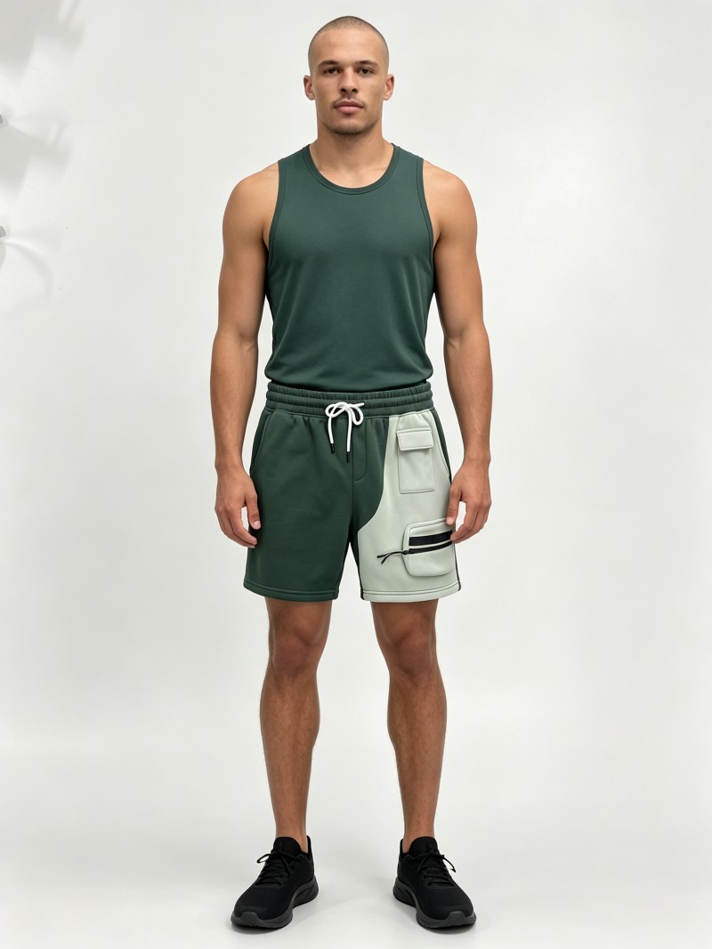 Green Grey Cargo Shorts | Relaxed Fit Knit Shorts 