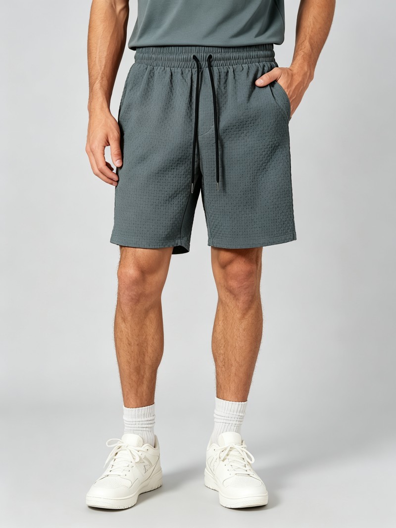 Men's Bubble Grid Casual Shorts Light Grey