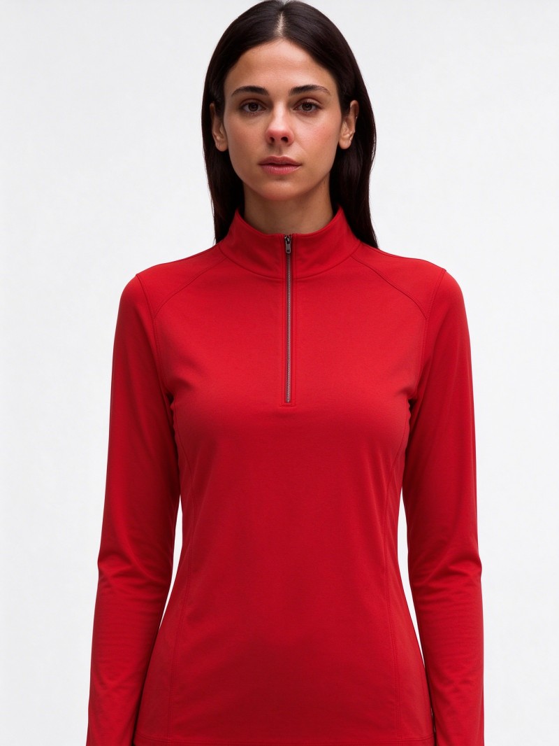 Red Slim Fit Stretch Knit Running Shirt with Long 